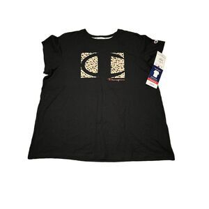 NWT Champion T-Shirt Women 1X Classic Big Graphic Logo Script‎ Cheetah Leopard